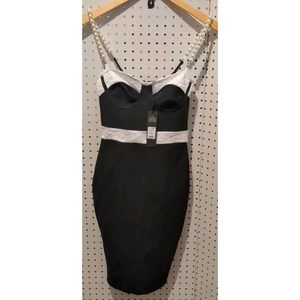 Fashion Nova Black White Bandage Midi Dress XS Faux Pearl Straps